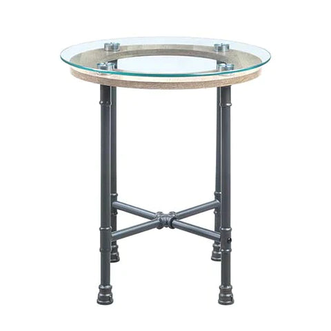 Brantley Clear Glass & Sandy Gray Finish End Table Model LV00436 By ACME Furniture