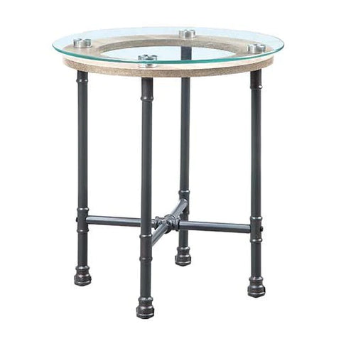 Brantley Clear Glass & Sandy Gray Finish End Table Model LV00436 By ACME Furniture
