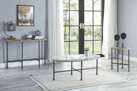 Brantley Clear Glass & Sandy Gray Finish End Table Model LV00436 By ACME Furniture
