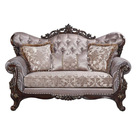 Benbek Fabric & Antique Oak Finish Loveseat Model LV00810 By ACME Furniture