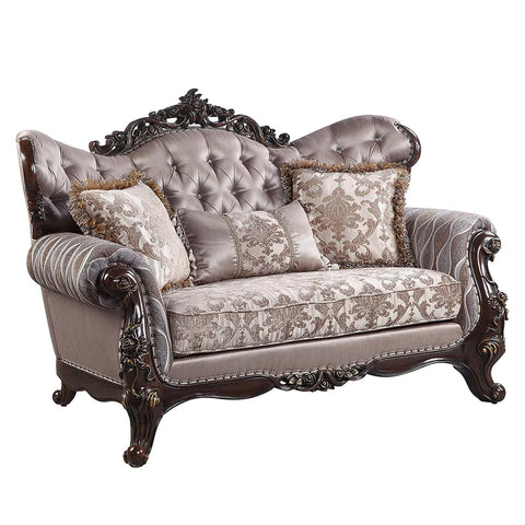 Benbek Fabric & Antique Oak Finish Loveseat Model LV00810 By ACME Furniture