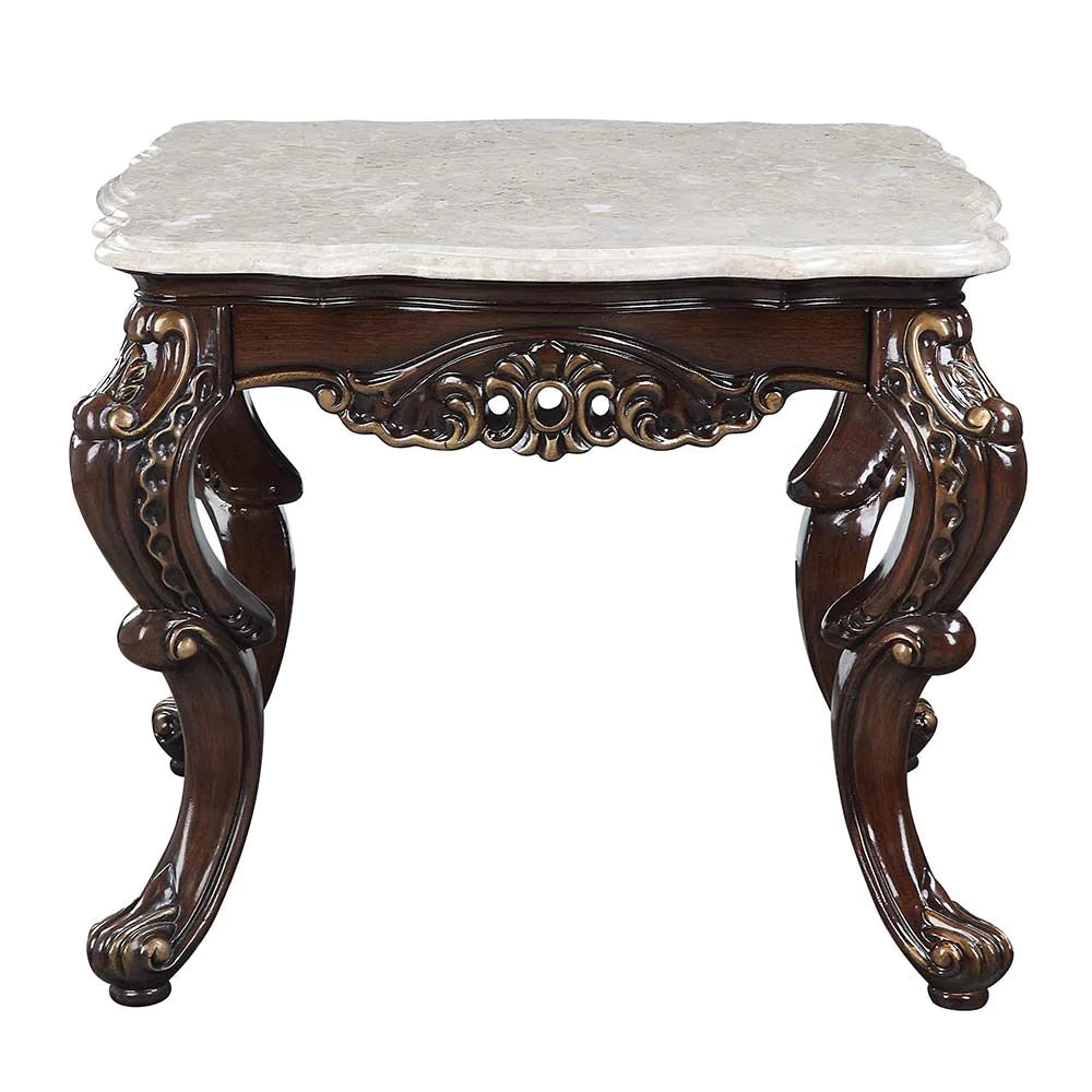 Benbek Marble & Antique Oak Finish End Table Model LV00813 By ACME Furniture