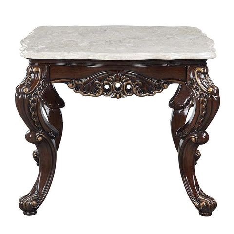 Benbek Marble & Antique Oak Finish End Table Model LV00813 By ACME Furniture