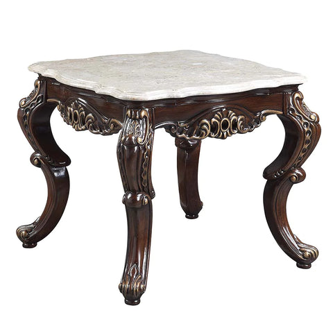 Benbek Marble & Antique Oak Finish End Table Model LV00813 By ACME Furniture