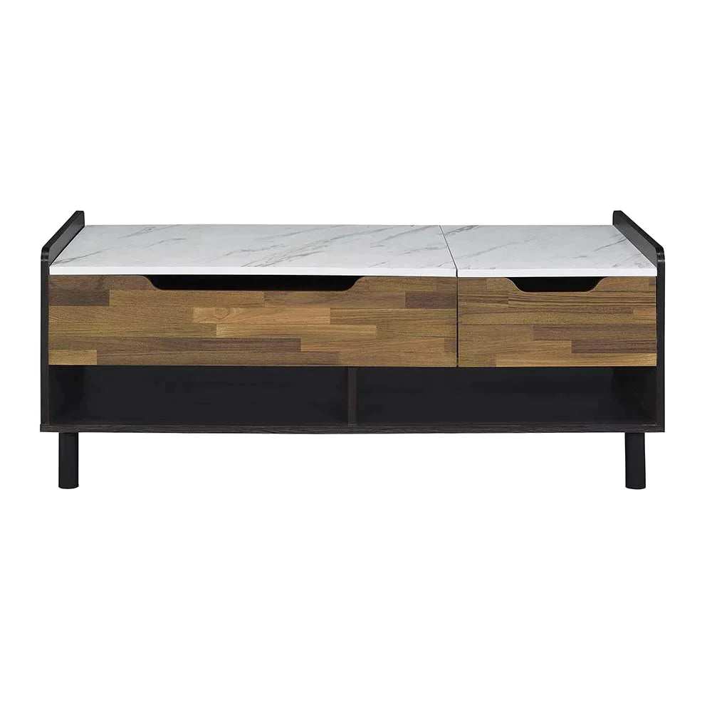 Axel Marble, Walnut & Black Finish Coffee Table Model LV00828 By ACME Furniture