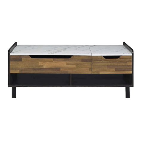 Axel Marble, Walnut & Black Finish Coffee Table Model LV00828 By ACME Furniture