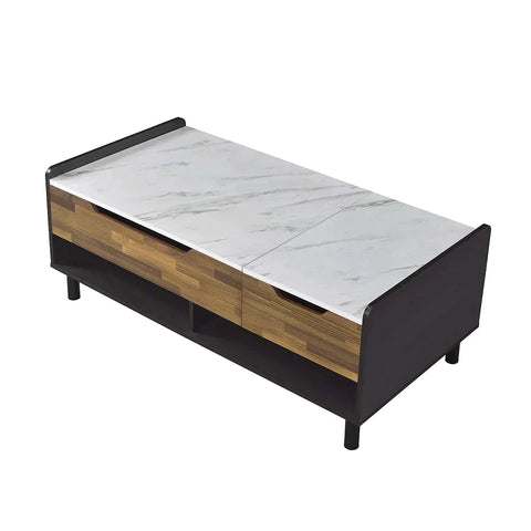 Axel Marble, Walnut & Black Finish Coffee Table Model LV00828 By ACME Furniture