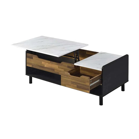Axel Marble, Walnut & Black Finish Coffee Table Model LV00828 By ACME Furniture
