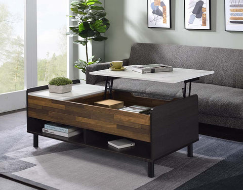Axel Marble, Walnut & Black Finish Coffee Table Model LV00828 By ACME Furniture