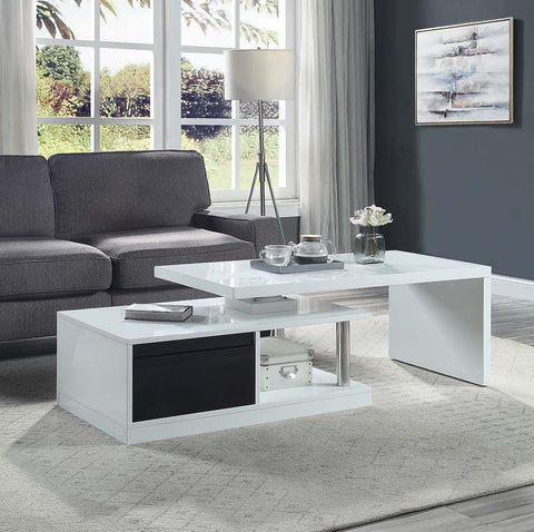 Buck II White & Black High Gloss Finish Coffee Table Model LV00997 By ACME Furniture
