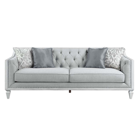 ACME Katia Light Gray Linen & Weathered White Finish Katia Sofa Model LV01049