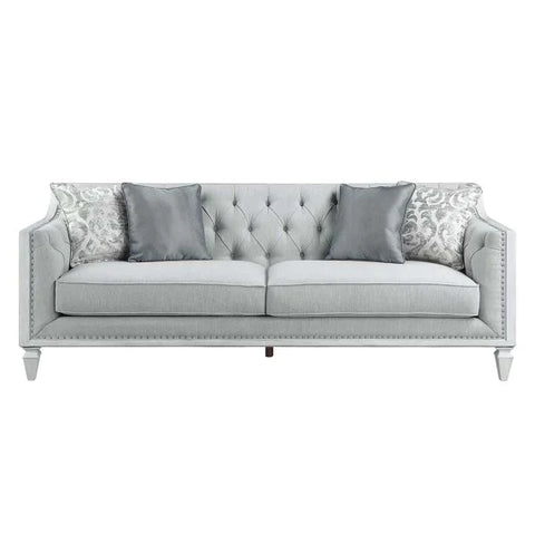 Katia Light Gray Linen & Weathered White Finish Sofa Model LV01049 By ACME Furniture