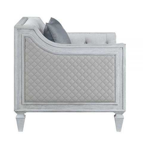 Katia Light Gray Linen & Weathered White Finish Sofa Model LV01049 By ACME Furniture