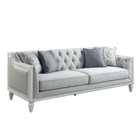 ACME Katia Light Gray Linen & Weathered White Finish Katia Sofa Model LV01049