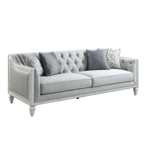 Katia Light Gray Linen & Weathered White Finish Sofa Model LV01049 By ACME Furniture