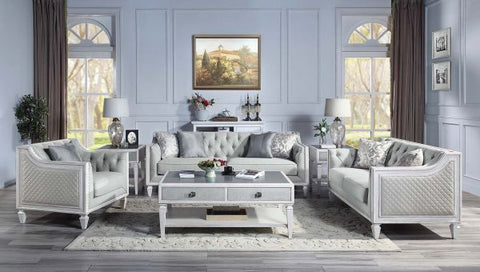 Katia Light Gray Linen & Weathered White Finish Sofa Model LV01049 By ACME Furniture
