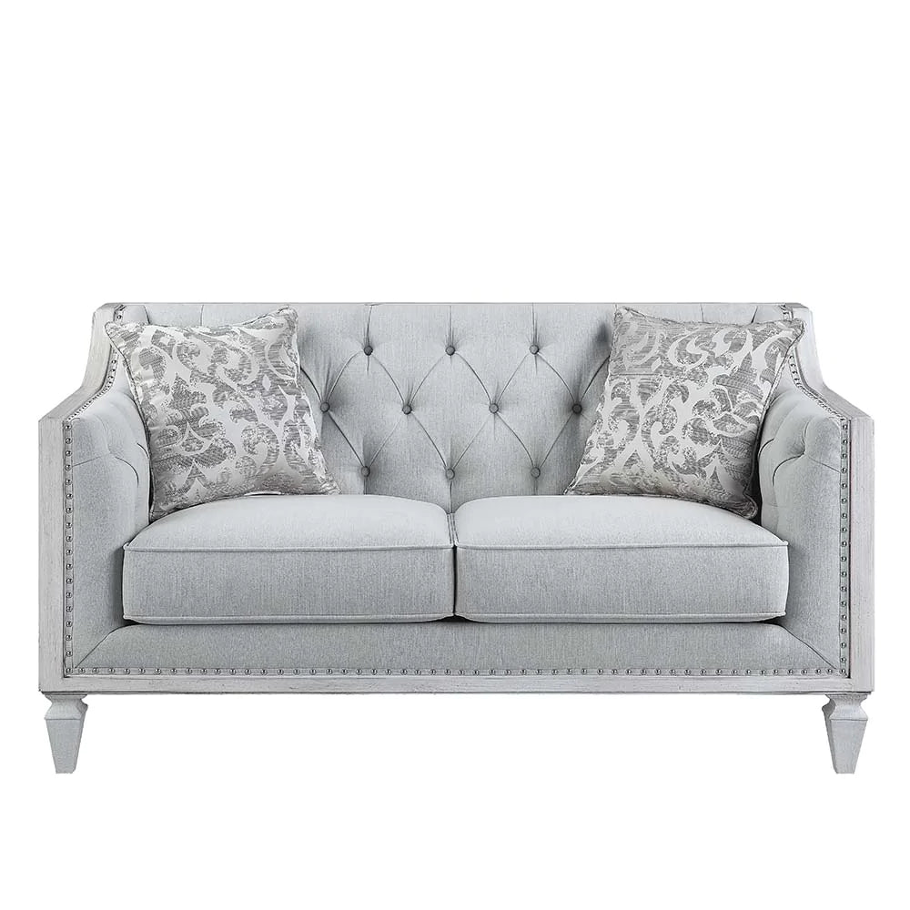 Katia Light Gray Linen & Weathered White Finish Loveseat Model LV01050 By ACME Furniture