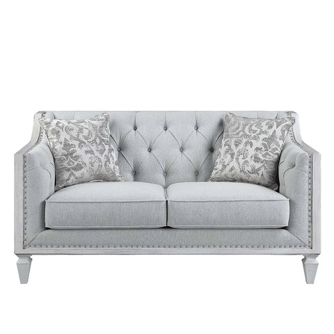 Katia Light Gray Linen & Weathered White Finish Loveseat Model LV01050 By ACME Furniture