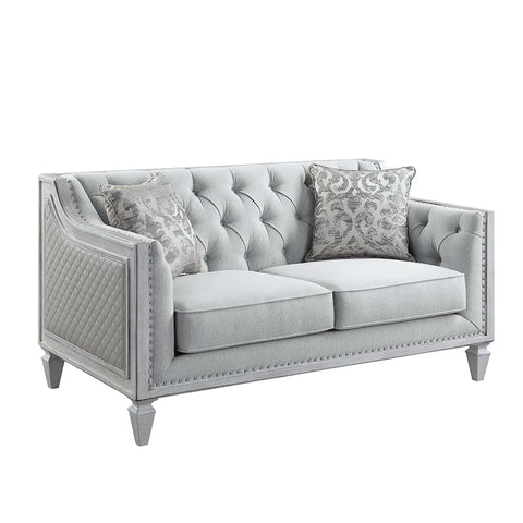 Katia Light Gray Linen & Weathered White Finish Loveseat Model LV01050 By ACME Furniture