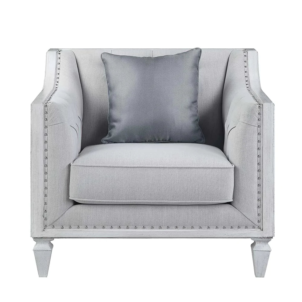 Katia Light Gray Linen & Weathered White Finish Chair Model LV01051 By ACME Furniture