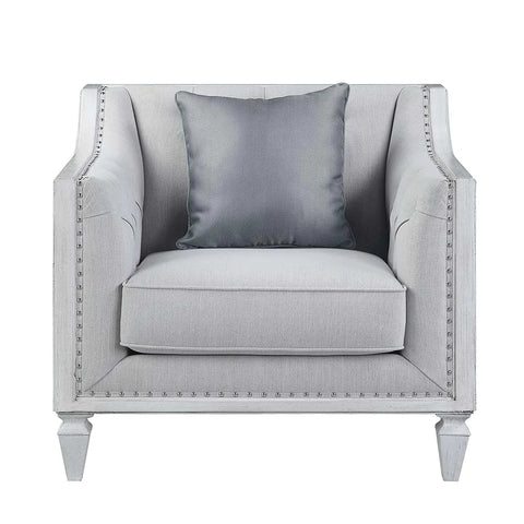 Katia Light Gray Linen & Weathered White Finish Chair Model LV01051 By ACME Furniture