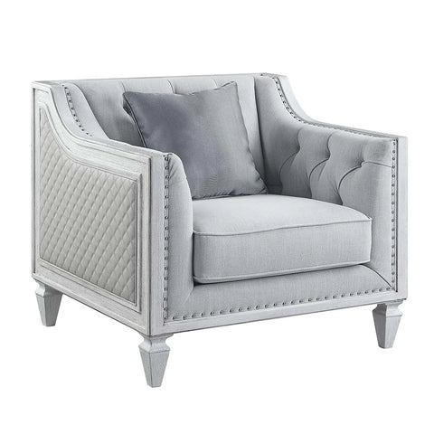 Katia Light Gray Linen & Weathered White Finish Chair Model LV01051 By ACME Furniture