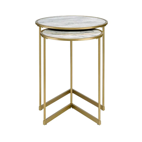 Garo Faux Marble & Gold Finish  Accent Table Model LV01085 By ACME Furniture