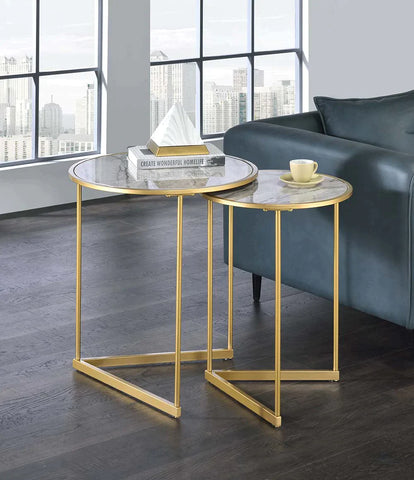 Garo Faux Marble & Gold Finish  Accent Table Model LV01085 By ACME Furniture