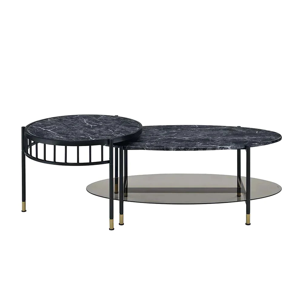 Silas Faux Marble Top & Black Finish Coffee Table Model LV01088 By ACME Furniture