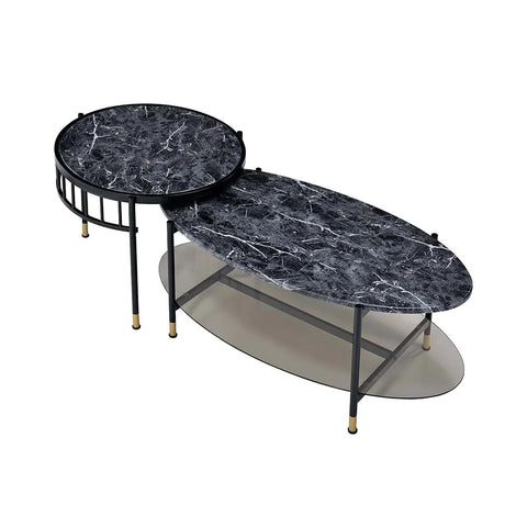 Silas Faux Marble Top & Black Finish Coffee Table Model LV01088 By ACME Furniture