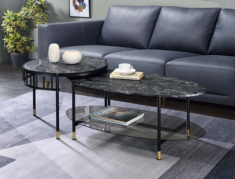 Silas Faux Marble Top & Black Finish Coffee Table Model LV01088 By ACME Furniture
