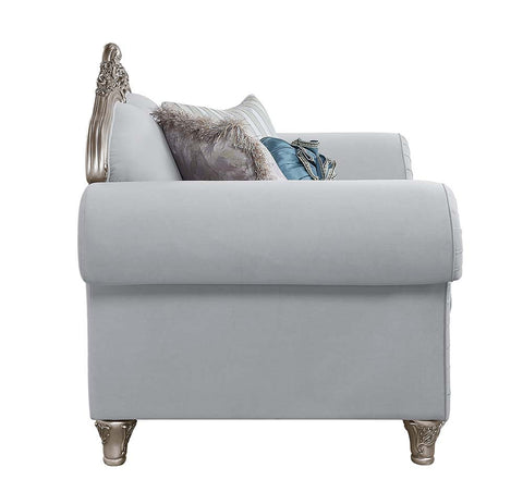 ACME Pelumi Light Gray Linen & Platinum Finish Pelumi Sofa Model LV01112