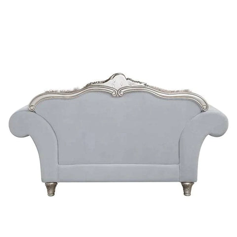 Pelumi Light Gray Linen & Platinum Finish Loveseat Model LV01113 By ACME Furniture