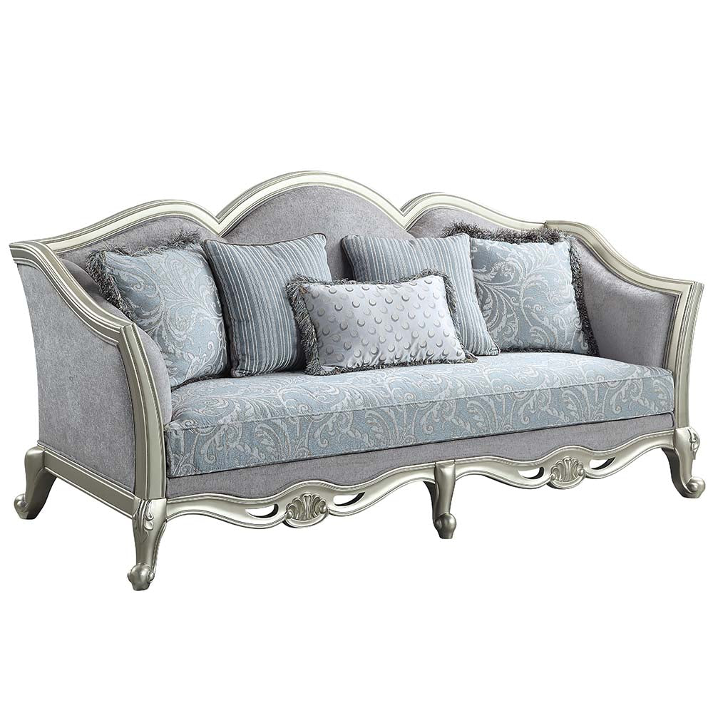 ACME Qunsia Light Gray Linen & Champagne Finish Qunsia Sofa Model LV01117