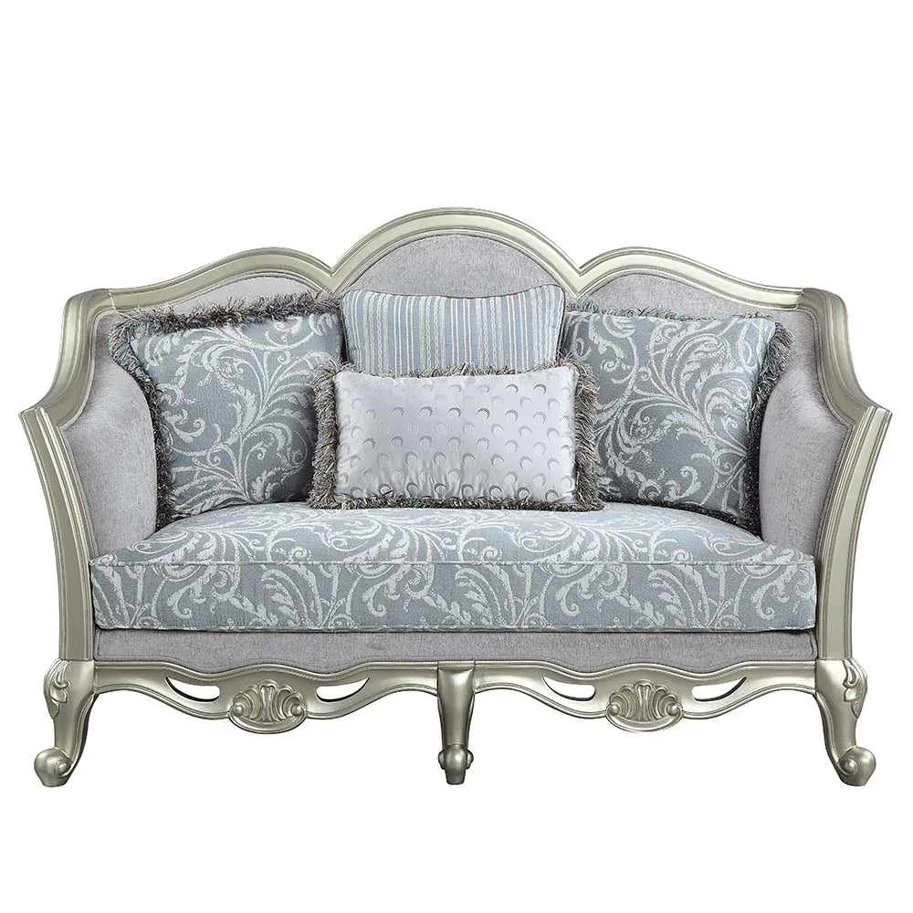 Qunsia Light Gray Linen & Champagne Finish Loveseat Model LV01118 By ACME Furniture