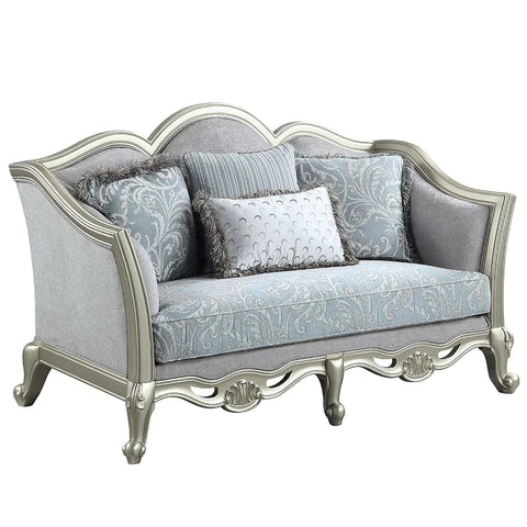 Qunsia Light Gray Linen & Champagne Finish Loveseat Model LV01118 By ACME Furniture
