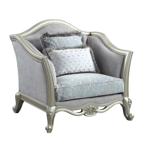 Qunsia Light Gray Linen & Champagne Finish Chair Model LV01119 By ACME Furniture