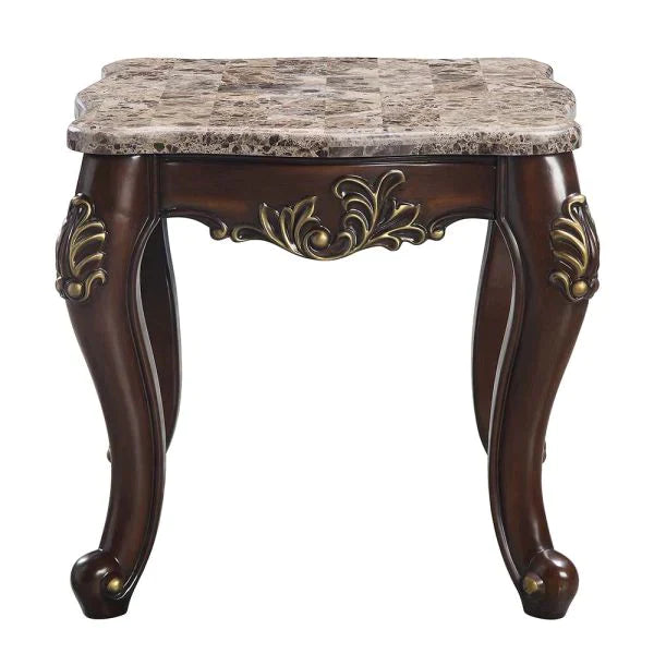 Ragnar Marble Top & Cherry Finish End Table Model LV01126 By ACME Furniture