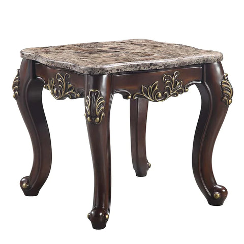 Ragnar Marble Top & Cherry Finish End Table Model LV01126 By ACME Furniture