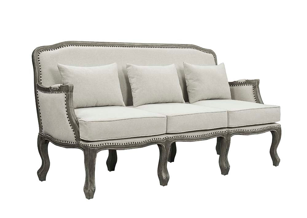 ACME Tania Cream Linen & Brown Finish Tania Sofa Model LV01130