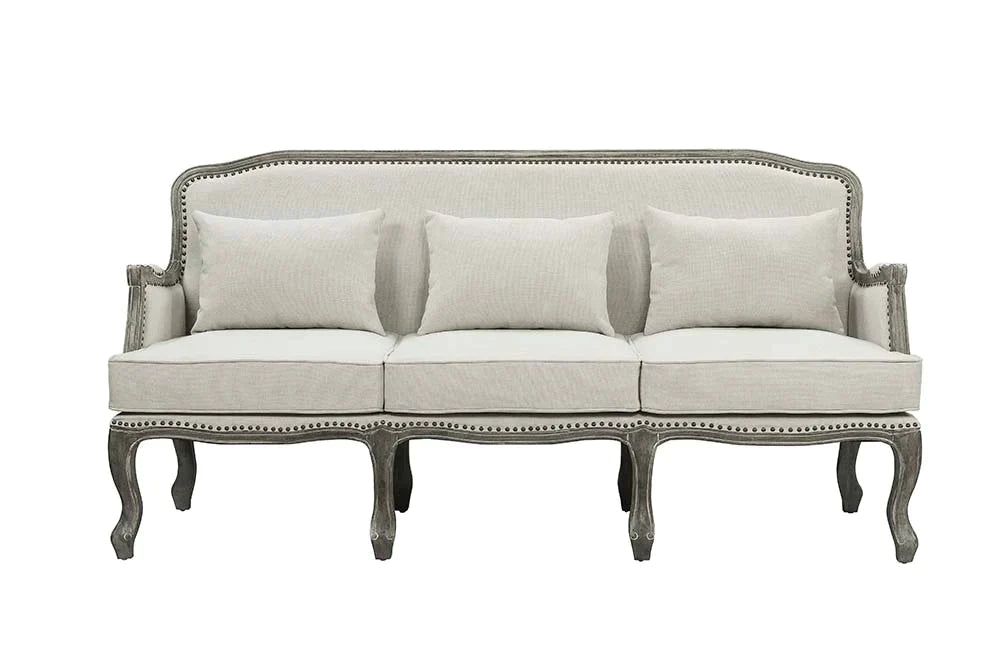 Tania Cream Linen & Brown Finish Sofa Model LV01130 By ACME Furniture
