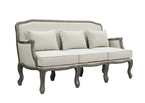 Tania Cream Linen & Brown Finish Sofa Model LV01130 By ACME Furniture