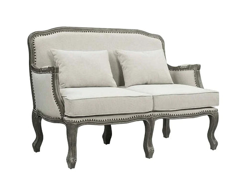 Tania Cream Linen & Brown Finish Loveseat Model LV01131 By ACME Furniture