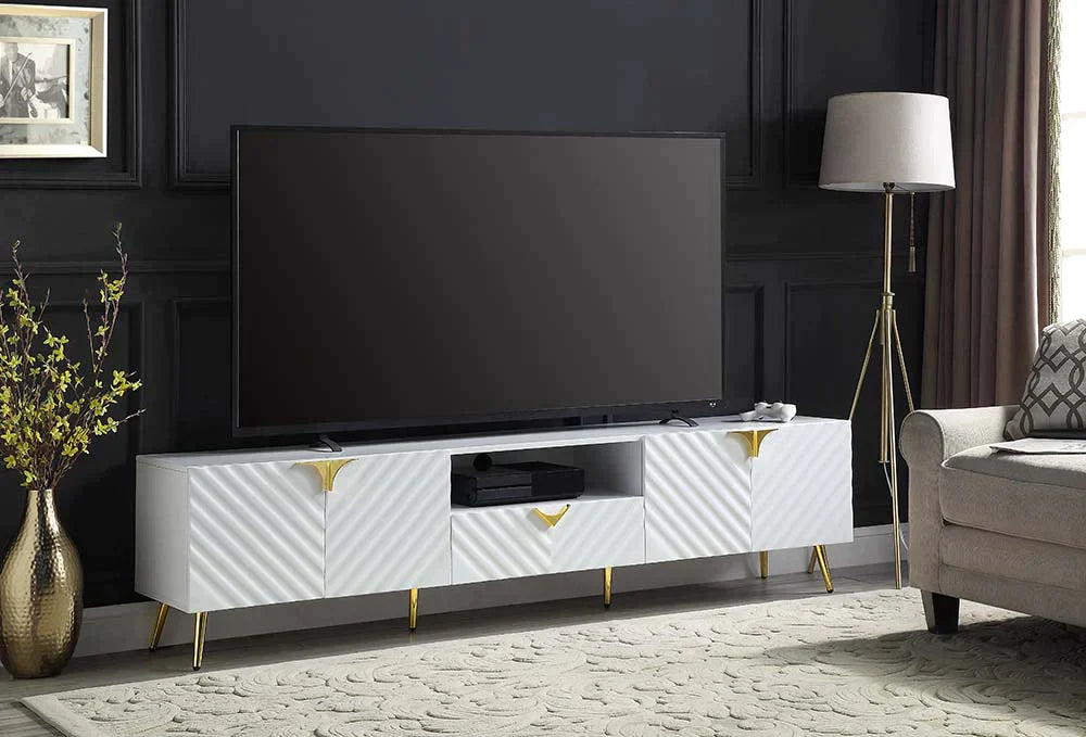 Gaines White High Gloss Finish TV Stand Model LV01138 By ACME Furniture
