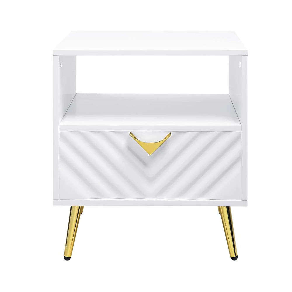 Gaines White High Gloss Finish End Table Model LV01140 By ACME Furniture
