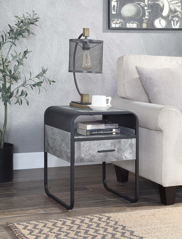 Raziela Concrete Gray & Black Finish End Table Model LV01147 By ACME Furniture