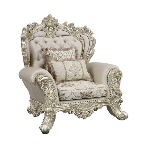 Danae Fabric, Champagne & Gold Finish Chair Model LV01195 By ACME Furniture