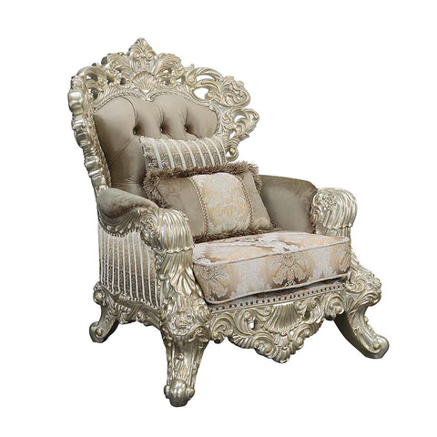 Sorina Velvet, Fabric & Antique Gold Finish Chair Model LV01207 By ACME Furniture