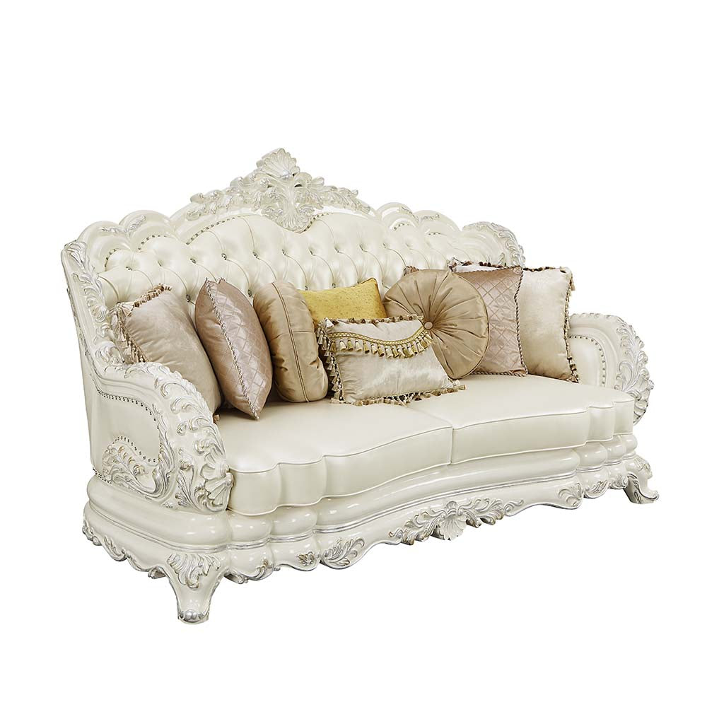 ACME Adara Pearl White PU & Antique White Finish Adara Sofa Model LV01224