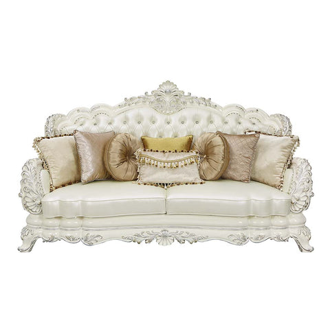 ACME Adara Pearl White PU & Antique White Finish Adara Sofa Model LV01224